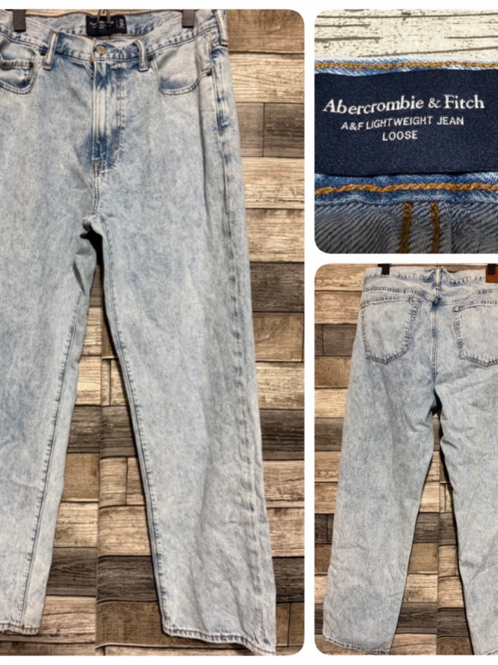 Abercrombie & Fitch Af Lightweight Loose Jean Men’s 33x30 Light Wash Blue Denim